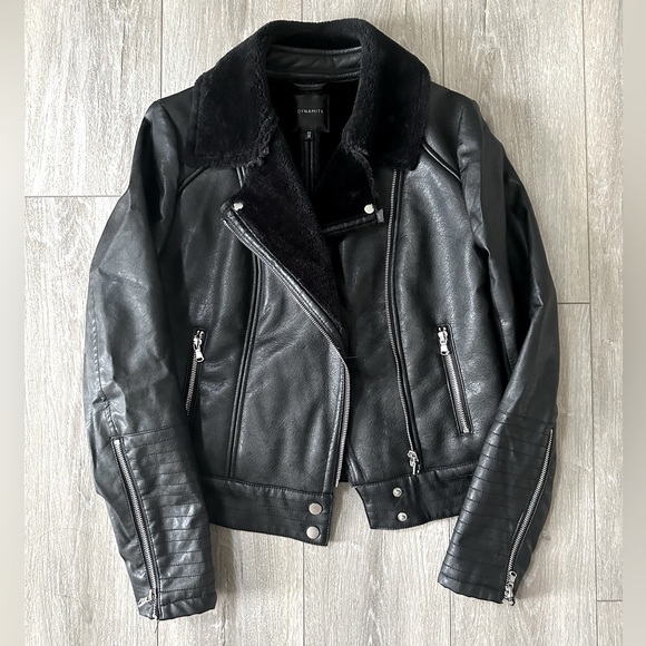 Faux fur/faux Leather moto jacket - Picture 1 of 3